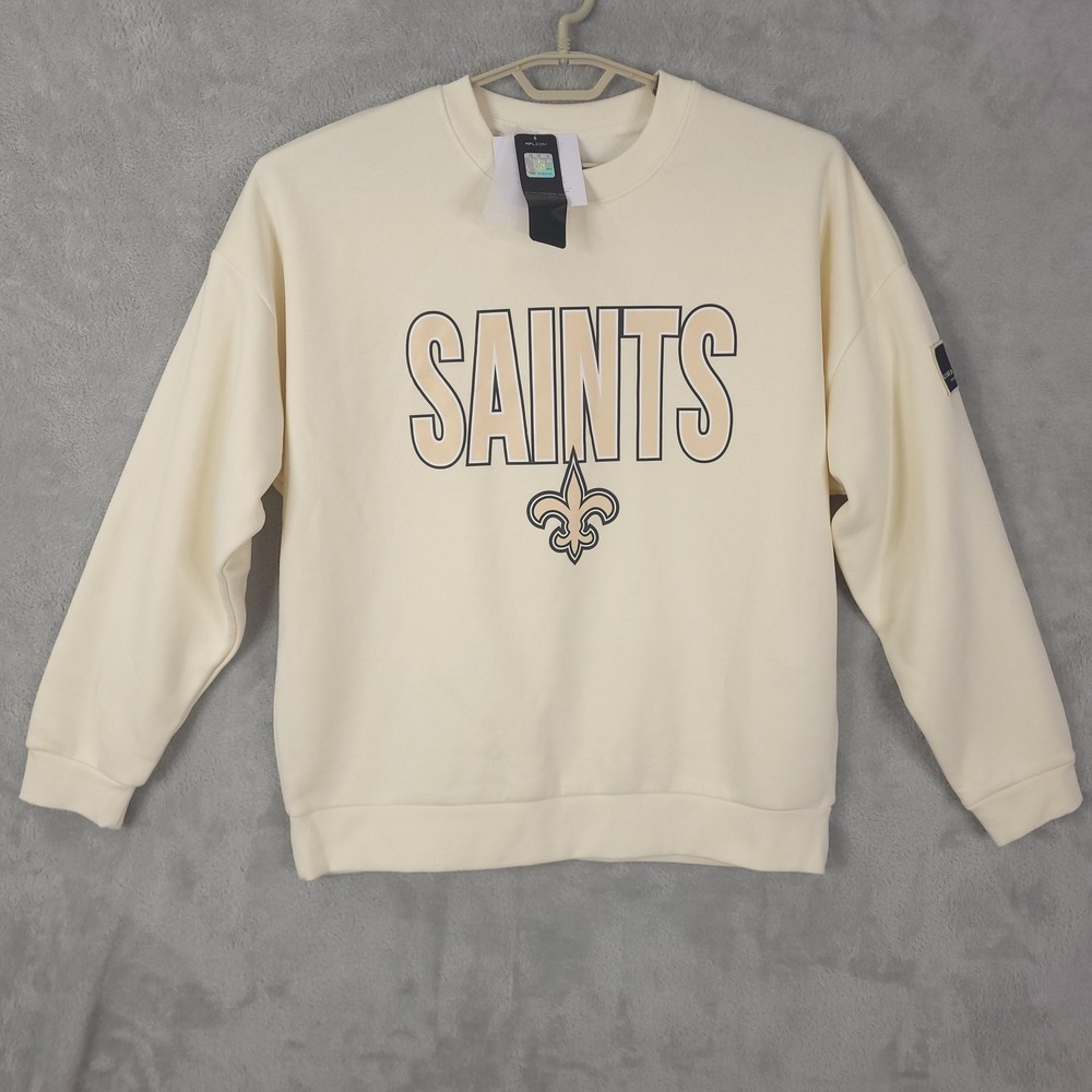 New Orleans Saints Sweatshirt Womens Medium Ivory NFL Football Crewneck Pullover